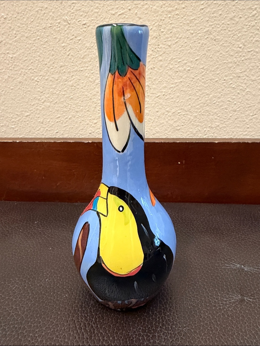 Vtg Hand Painted Ceramic Vase by Eco Creaciones in Costa Rica w/Toucan Bird